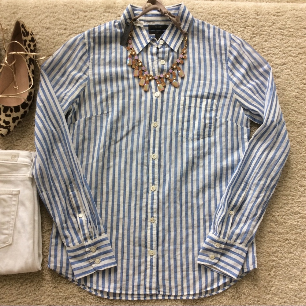 J. Crew Blue and White Striped Button Down Shirt - Picture 3 of 5